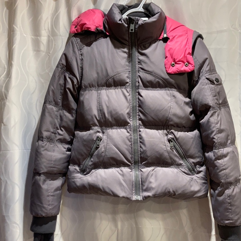 Women's Gray and Pink Puffer Jacket